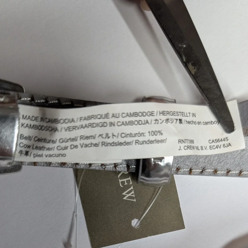 J.Crew Metallic Leather Skinny Belt Women XS Silver NEW BM913 Italian Leather